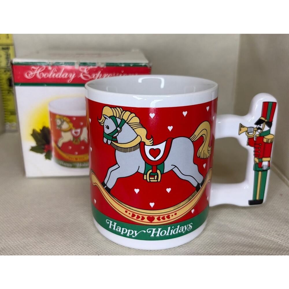 VTG The Love Mug Christmas Coffee Mug Rocking Hourse Little Solger Handle Korea